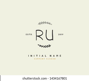 R U RU Beauty vector initial logo, handwriting logo of initial signature, wedding, fashion, jewerly, boutique, floral and botanical with creative template for any company or business.
