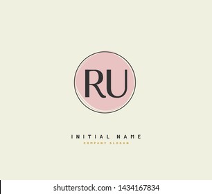 R U RU Beauty vector initial logo, handwriting logo of initial signature, wedding, fashion, jewerly, boutique, floral and botanical with creative template for any company or business.
