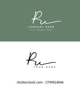  R U RU Initial letter handwriting and signature logo.