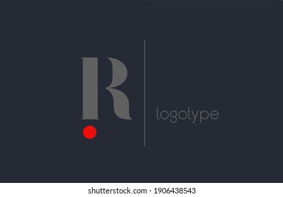 R unique alphabet letter logo for business. Creative corporate identity and lettering in grey blue and red color. Company branding icon design with dot