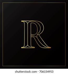 R Uppercase Gold Letter Outline Serif