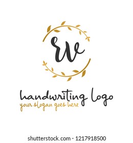 R V Initial handwriting logo vector