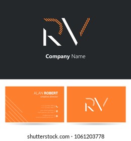 R & V joint logo stroke letter design with business card template