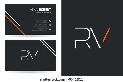 R & V joint logo stroke letter design with business card template