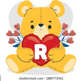 R, Día de San Valentín, oso lindo y alfabeto.