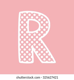 R vector alphabet letter with white polka dots on pink background