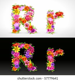 R, vector colorful flower font
