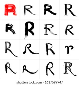 R. Vector letters. Hand drawn letters. Letters drawn using spray can, inkpen, highlighters and others materials. Variety materials, lines and devices. Set of templates.