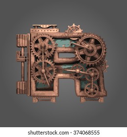 r vector rusted letter with gears