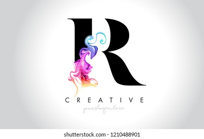 R Vibrant Creative Letter Logo Design with Colorful Smoke Ink Flowing Vector Illustration.