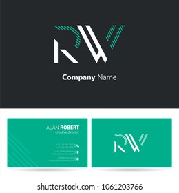 R & W joint logo stroke letter design with business card template