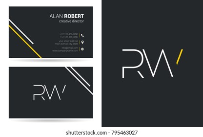 R & W joint logo stroke letter design with business card template