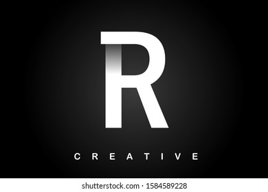 R white cuted letter with dark shadow vector illustration. Modern letter for logo, branding, label, mock-up, cover, company name, business emblem, textile, print, title, font or web page design.
