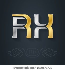 R and X - initials. RX - abbreviation. Metallic 3d icon or logotype template. Gold logo inlaid with silver. Design element with lineart option.
