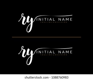 R Y Initial handwriting logo vector. Hand lettering for designs.