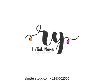 R Y Initial handwriting logo vector template