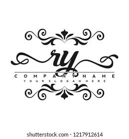 R Y Initial handwriting logo vector