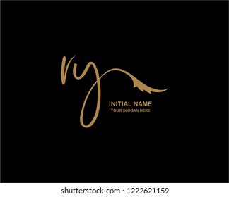 R Y Initial Handwriting Logo Template