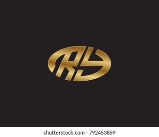 R Y initial letters looping linked ellipse elegant logo golden black background