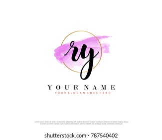 R Y Initial water color logo template vector