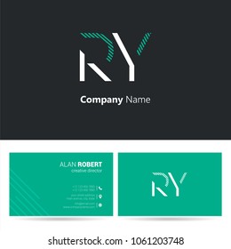 R & Y joint logo stroke letter design with business card template