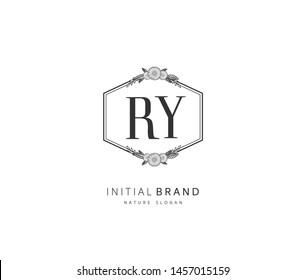 R Y RY Beauty vector initial logo, handwriting logo of initial signature, wedding, fashion, jewerly, boutique, floral and botanical with creative template for any company or business.