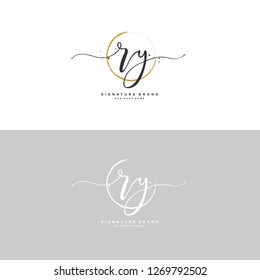 R Y RY Initial letter handwriting and  signature logo.
