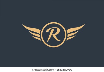 R yellow blue alphabet letter logo with wing wings icon and circle for business design and company. Suitable for a logotype