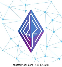R Z Initial letter block chain logo icon vector template. Looping mono line circuit letter on rhombus cube logo