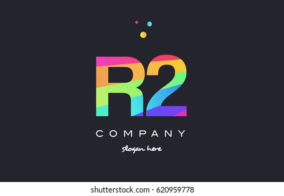 R2 r 2 two letter number combination creative color green orange blue magenta pink company logo vector icon spectrum