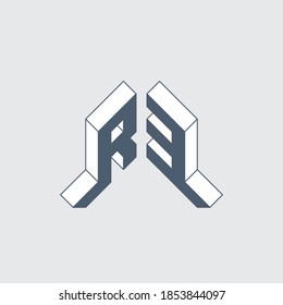 R3 - monogram or logotype. Isometric 3d font for design. Three-dimension letters. R and 3 vector logo.