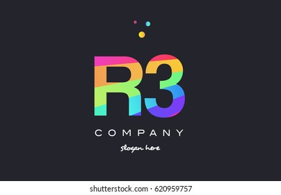 R3 r 3 three letter number combination creative color green orange blue magenta pink company logo vector icon spectrum