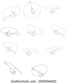 R44 helicopter in different positions