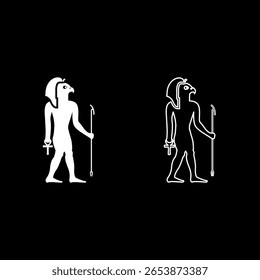 Ra ancient Egypt sun god deity with falcon head set icon white color vector illustration image simple solid fill outline contour line thin flat style