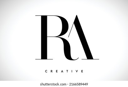 RA-Logo-Design mit kreativen Serienschriftarten in Schwarz-Weiß-Vektorgrafik