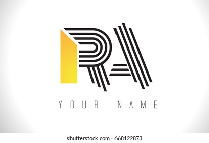 RA Black Lines Letter Logo. Creative Line Letters Design Vector Template.