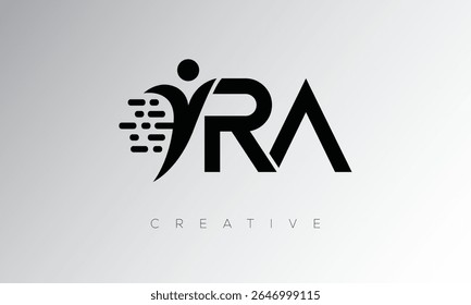 RA Creative Digital Monogram Logo – Futuristic Letter mark Design Featuring Human Shape, Pixel Motion and Minimal Tech Style for Innovative Branding Identity
