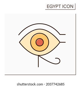 Ra eye color icon. Horus eye. Source of heat and light. Ancient Egyptian symbol of protection, royal power and good health. Egypt concept. Isolated vector illustration