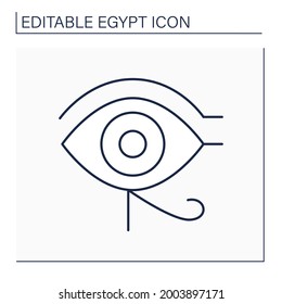 Ra eye line icon. Horus eye. Source of heat and light. Ancient Egyptian symbol of protection, royal power and good health. Egypt concept. Isolated vector illustration. Editable stroke