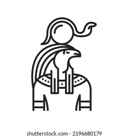 Ra god of Sun in ancient Egypt isolated outline vector icon, Egyptian monochrome symbol, figure of African civilization deity