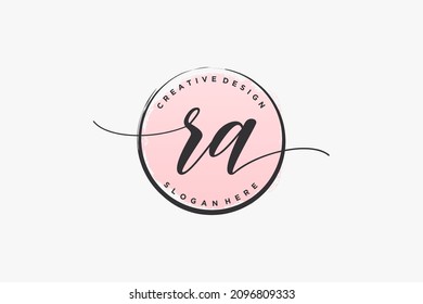 RA handwriting logo with circle template vector signature, wedding, fashion, floral and botanical with creative template.