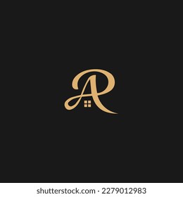 RA home script letter icon, AR home design logo
