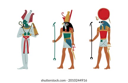 Ra, Horus and Osiris as Ancient Egyptian God and Deity Vector Set