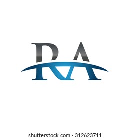 RA initial company blue swoosh logo