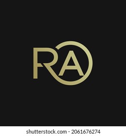 RA Anfangsbuchstabe Logo in kreisförmiger Form in abgerundeter schwarz-goldener Monografie