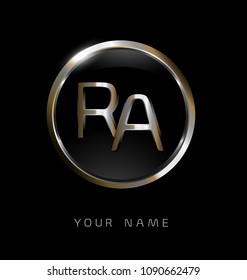 RA initial letters with circle elegant logo golden silver black background