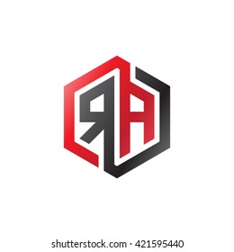 RA initial letters looping linked hexagon logo red black