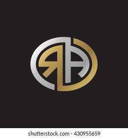 RA initial letters looping linked ellipse elegant logo golden silver black background