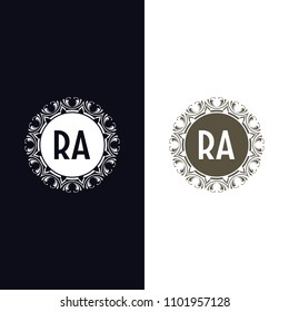 RA initial logo. Luxury ornament crown logo
