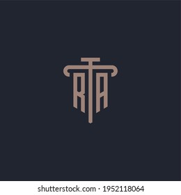 RA initial logo monogram with pillar icon design vector